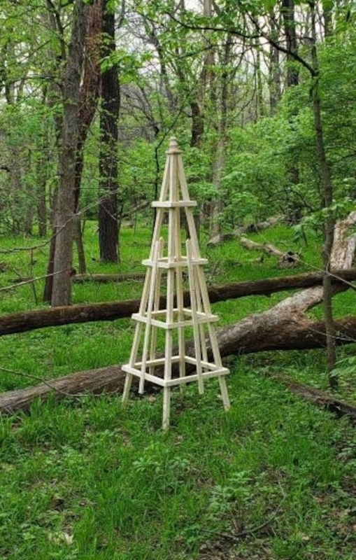 Wooden Garden Obelisk 7.5 Foot Height Lathed Cap Natural Finish