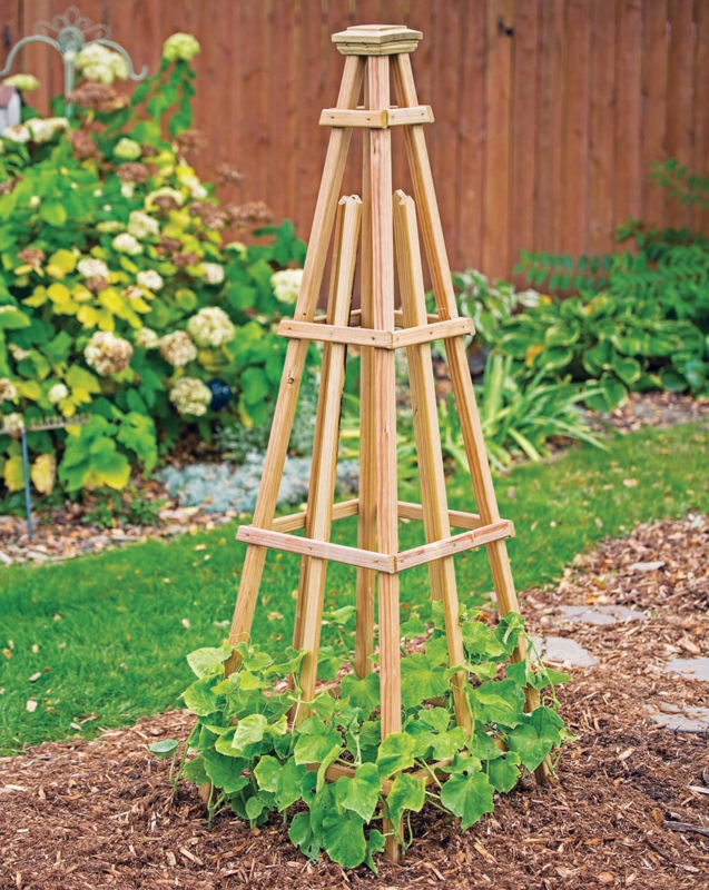 Wooden Garden Obelisk Tiered Braces Decorative Cap Farmhouse Style