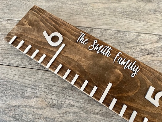 Wooden Growth Chart with Raised 3D Lettering in Dark Walnut Stain
