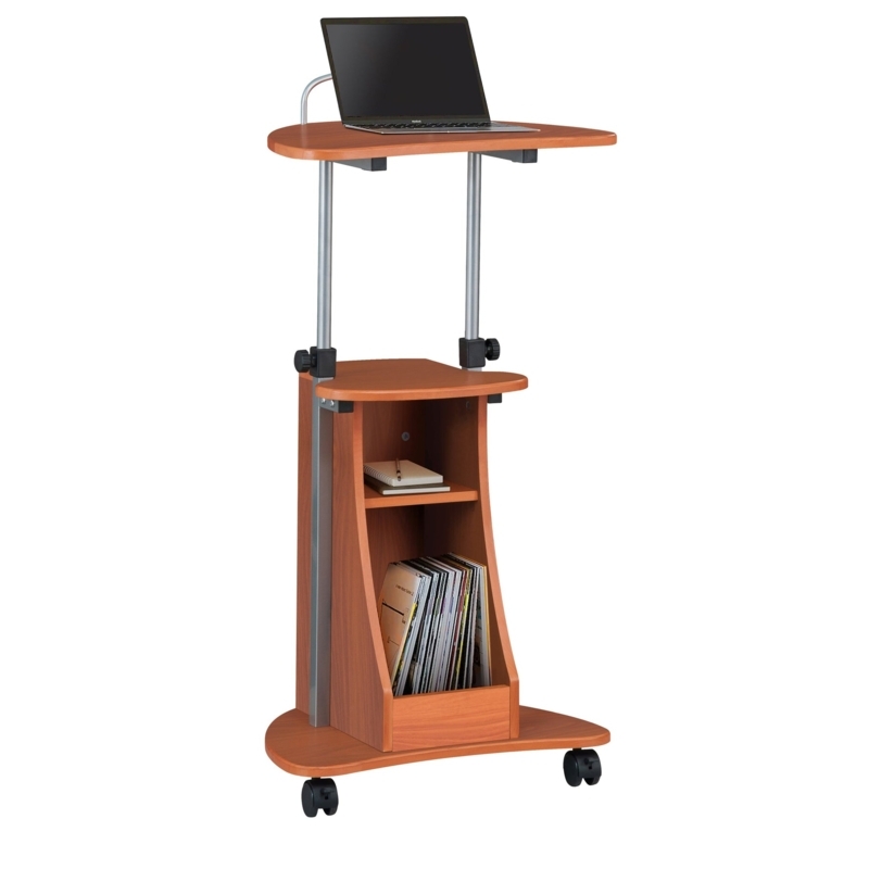 Woodgrain Laptop Cart Adjustable Magazine Rack Rolling Storage
