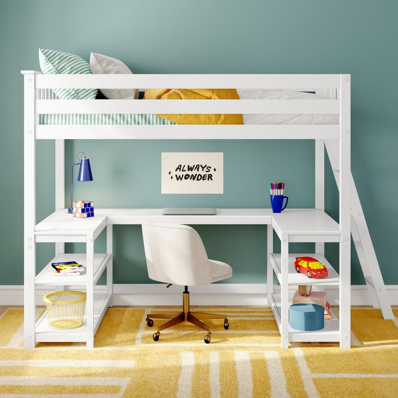 Wraparound Desk Loft Bed with Integrated Shelving Unit