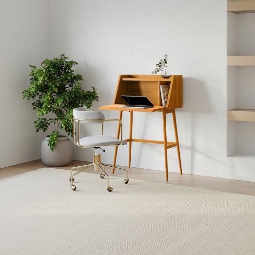 Writing Desk with Hutch Storage, Mid-Century Modern, Small Space Office