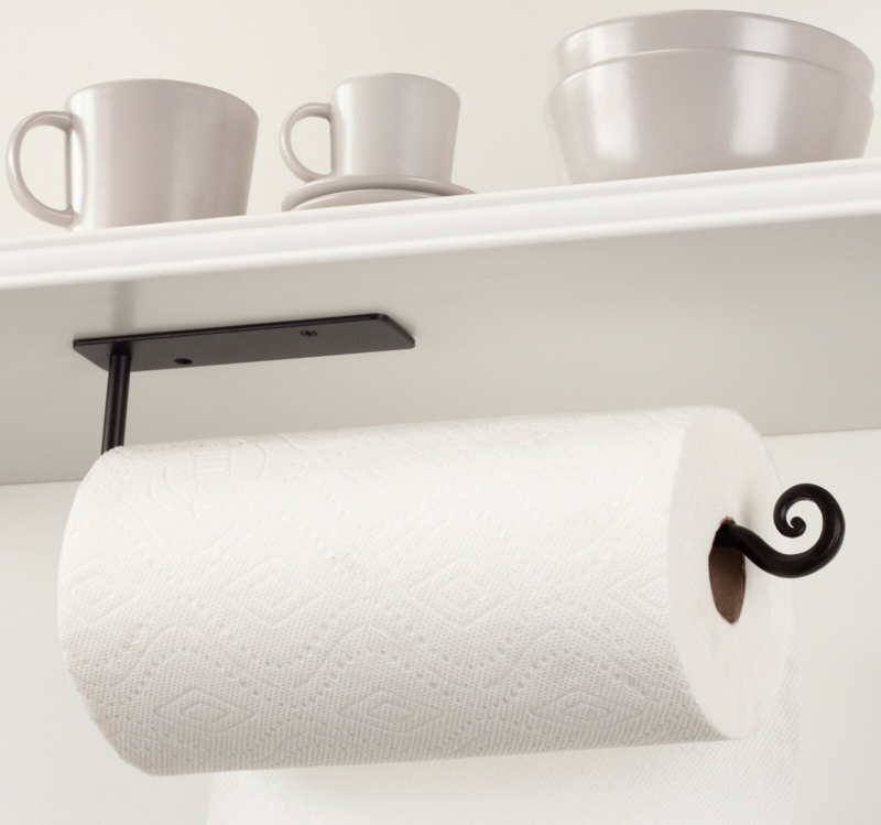Wrought Iron Under Cabinet Paper Towel Holder with Scroll Tip
