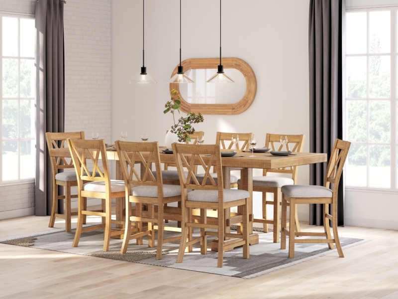 X Back Counter Height Dining Set Eight Seat Capacity Light Wood