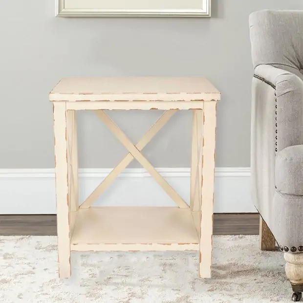 X-Frame End Table Square Top Lower Storage Shelf