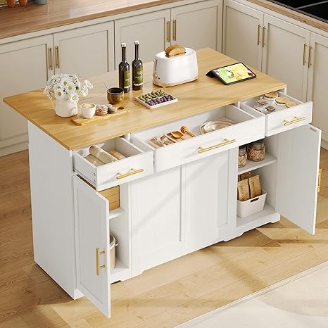 YITAHOME Kitchen Island With Stainless Steel Top & Drop Leaf, 47 Inch  Kitchen Island On Wheels