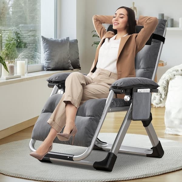 Zero Gravity Chair Folding Linen Gray Adjustable Headrest