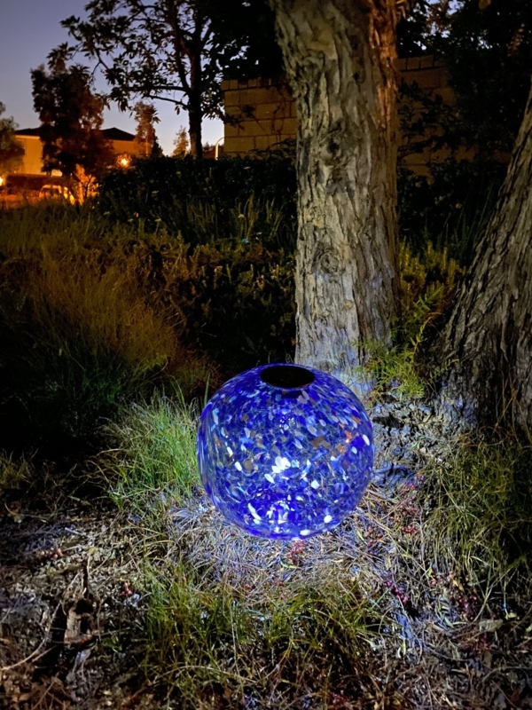 12" Hand Blown Art Glass Solar Gaze Ball - Blue LED Garden Light - Etsy