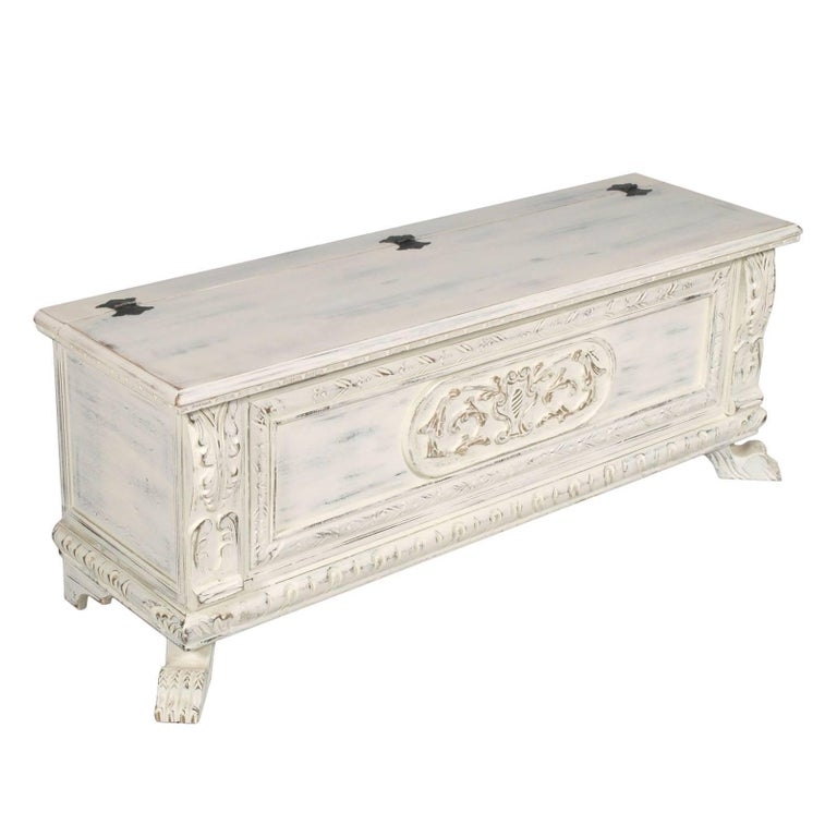 1920s Shabby Chic White Blanket Chest, Carved Wood, Painted Polished to Wax  at 1stDibs | shabby chic blanket box, shabby chic storage chest, shabby  chic trunk