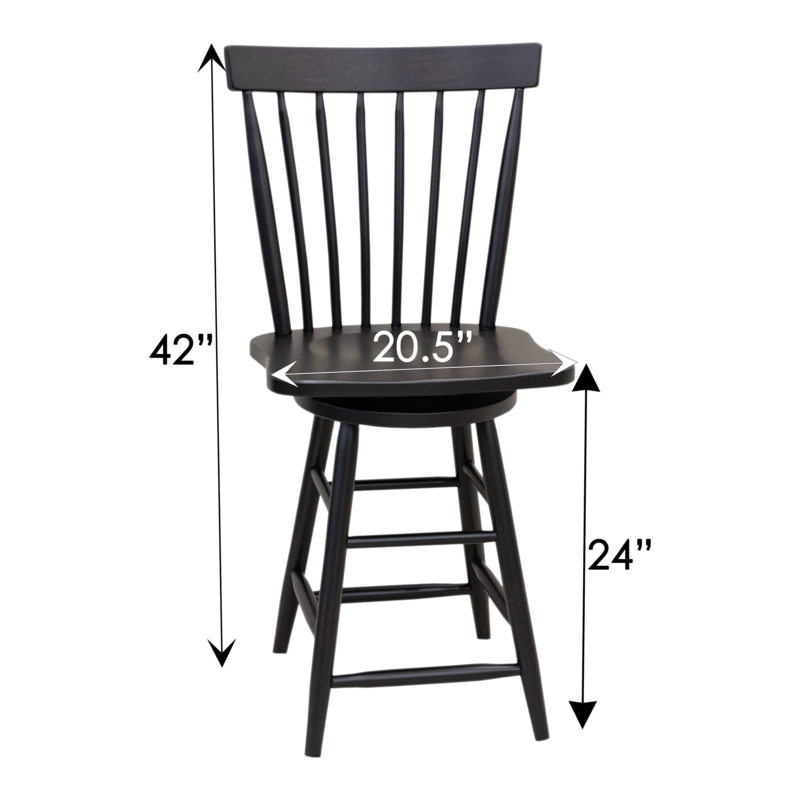 24 Inch Bar Stool in Matte Black Maple Wood, Black Windsor Bar Stool.