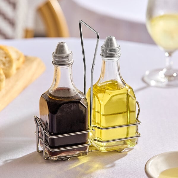 3-Piece Bistro Oil and Vinegar Set with Chrome Wire Rack