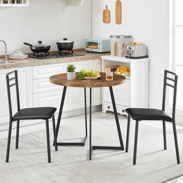 3-Piece Bistro Set Black Metal Butterfly Legs Wood Toned Top