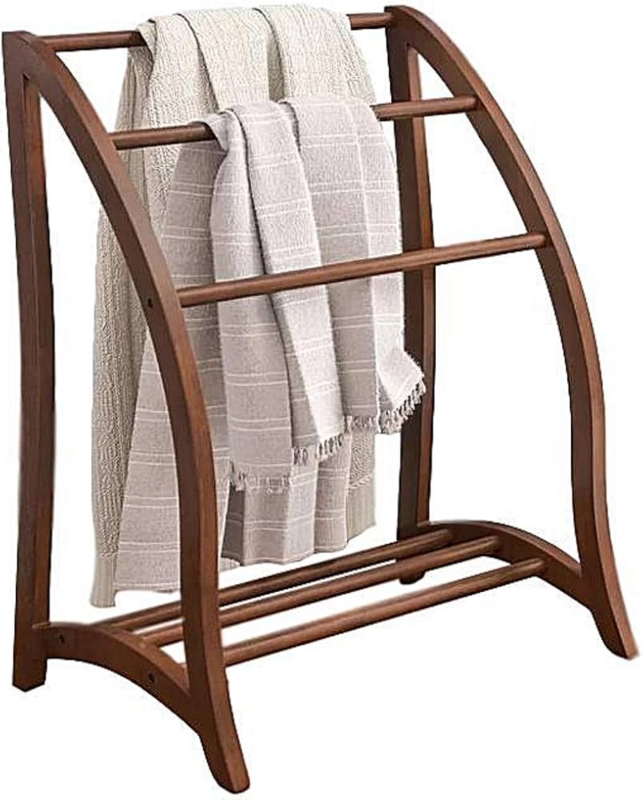 3-Tier Blanket Stand Arched Sides Warm Walnut Finish Farmhouse Style