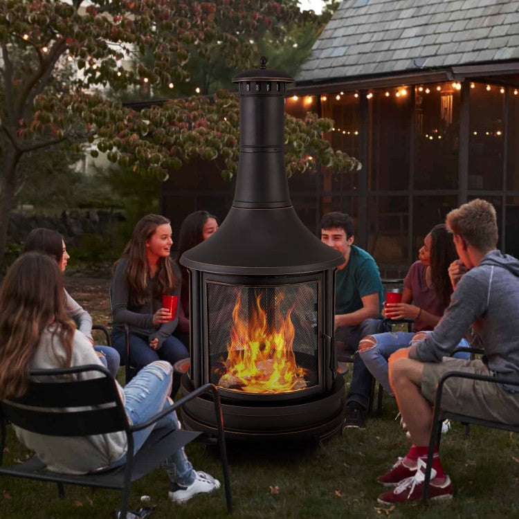 30 Inch Outdoor Wood Burning Chiminea Fire Pit 2-in-1 Patio Metal Fire   Chairliving