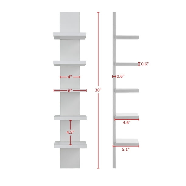 30-Inch White Spine Wall Shelf with Variable Depth Cantilevered Tiers