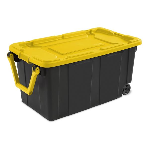 40 Gallon Mobile Bin with Oversized Pull Handle and Yellow Lily Lid