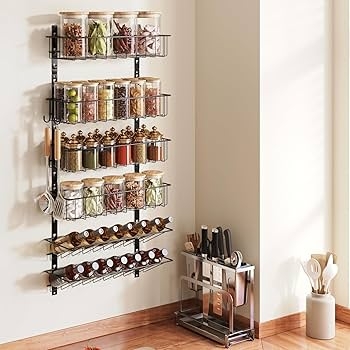6-Tier Spice Rack Metal Angled Bottle Storage Matte Finish Organizer