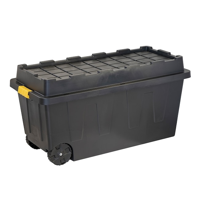64 Gallon Industrial Rolling Bin with Vibrant Yellow Latches
