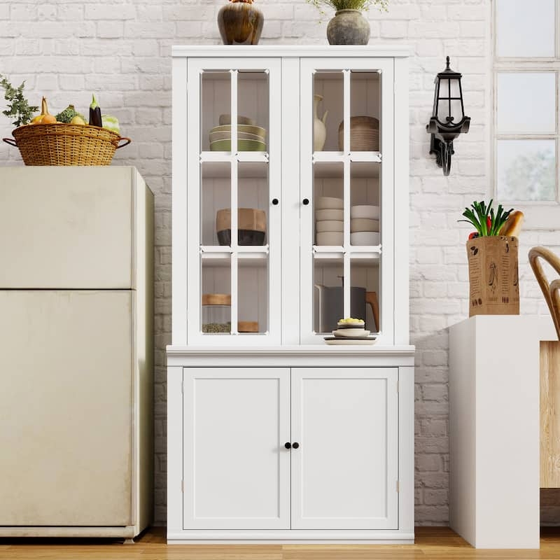 75.25"Tall Display Cabinet with Double Glass Doors, Traditional Style China  Cabinet Hutch Cabinet for Hallways Living Room - Overstock - 42954092