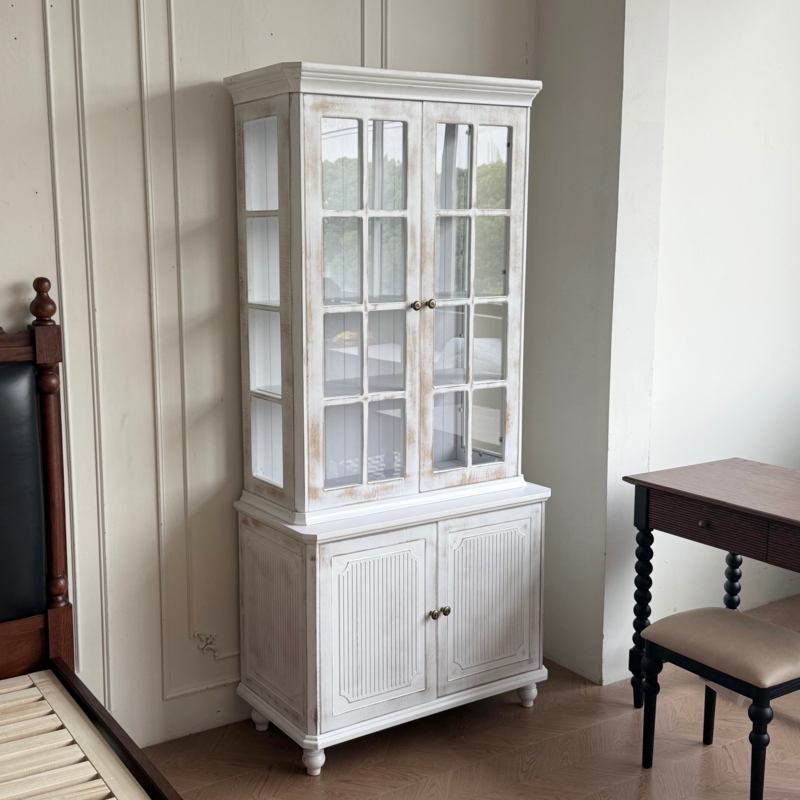 77.5"Tall Vintage Display Cabinet with Double Glass Doors, Traditional  Style China Cabinet Hutch Cabinet - Bed Bath & Beyond - 42954070
