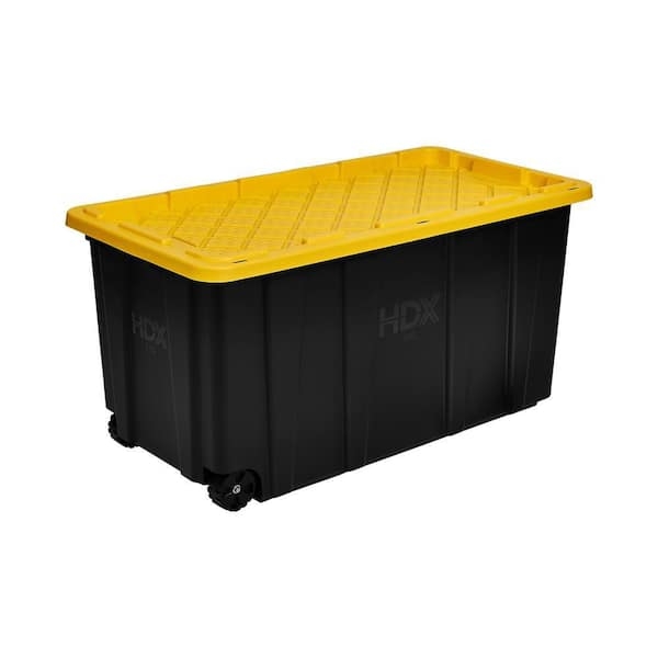 77 Gallon Rolling Tote with Diamond Reinforced Bright Yellow Lid