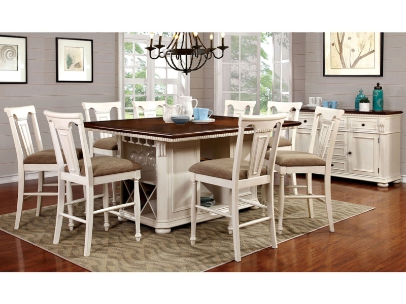 9-Piece Farmhouse Counter Height Dining Set Antique White and Walnut