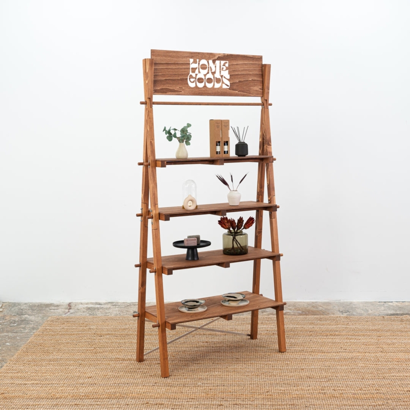 A Frame Shelving Branded Header Board Coffee Brown Collapsible Stand