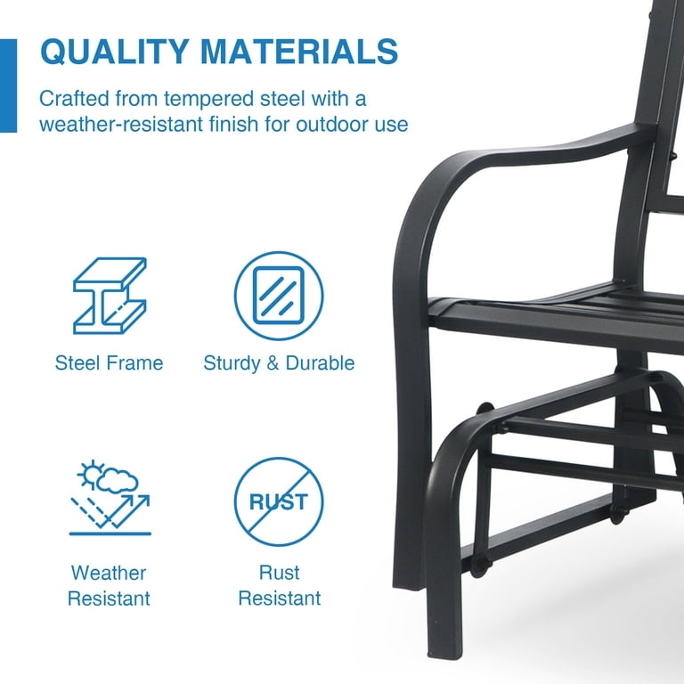 Abble Powder Coated Steel Outdoor Glider Bench - Black