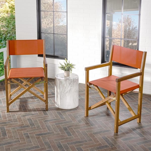 Acacia Wood Director's Chair with Burnt Orange Canvas and Strap Back