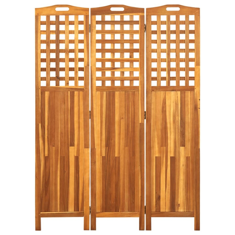 Acacia Wood Room Divider Lattice Top Cutout Handles Folding