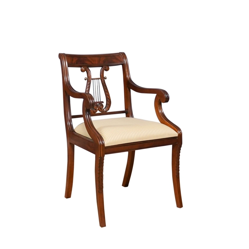 Accent Armchair Regency Harp Back Splat Scrolled Arms Pinstripe Seat
