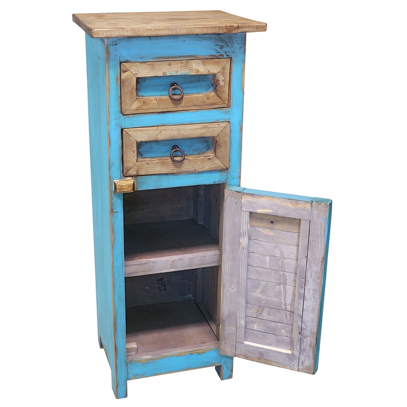 Accent Cabinet with Distressed Turquoise Finish and Slat Door