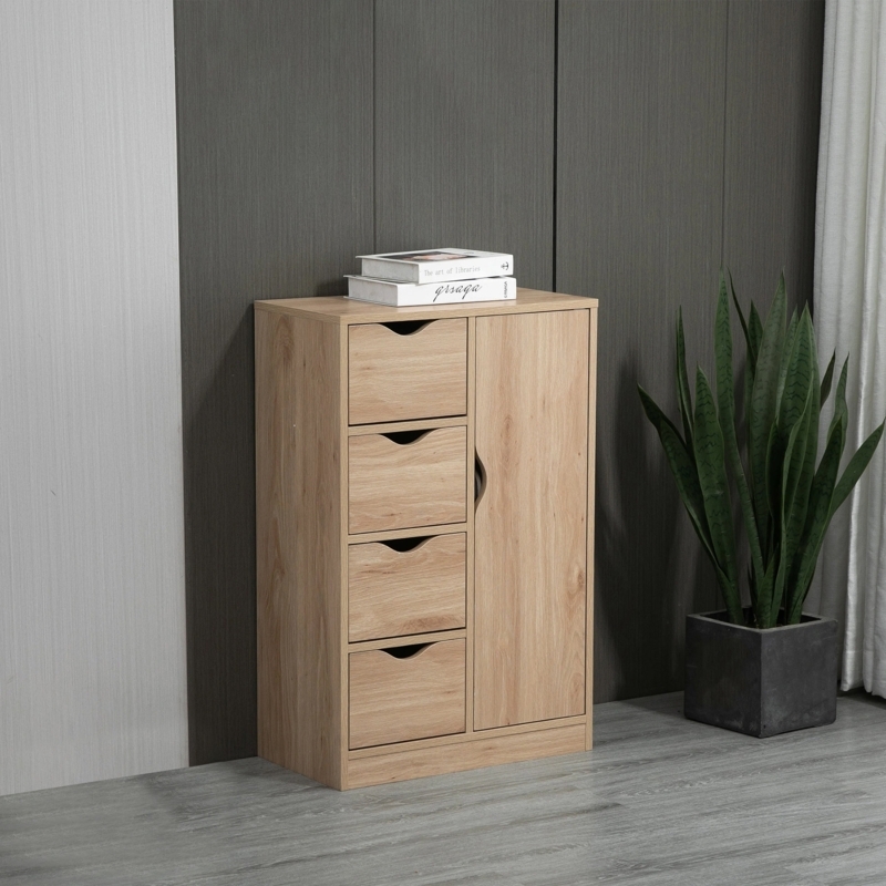 Accent Cabinet with Modern Semi Circle Pulls and Light Oak