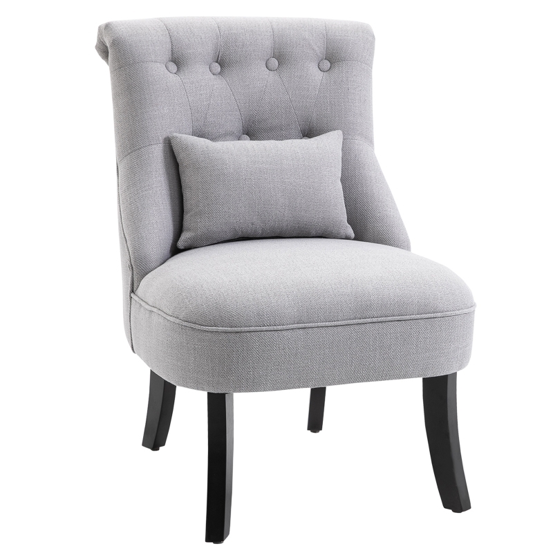 Accent Chair Armless Design Button Tufted Back Lumbar Pillow Grey