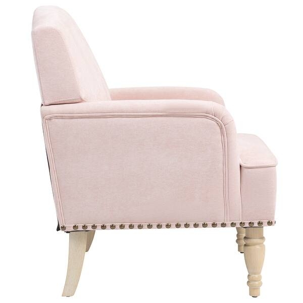 Accent Chair Blush Pink Upholstery Nailhead Trim Turned Legs
