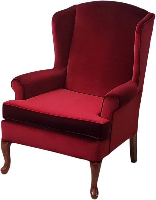 Accent Chair: Burgundy Red Wingback with Cabriole Legs and Piped Edges