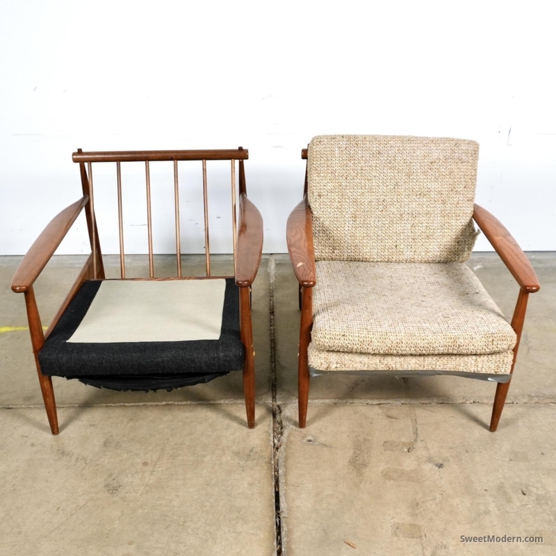 Accent Chair Danish Spindle Back Curved Paddle Arms Walnut