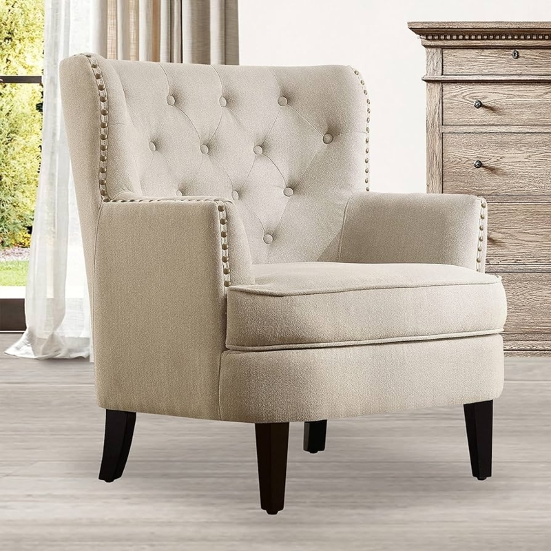 Accent Chair Diamond Tufting Nailhead Trim Wingback Silhouette