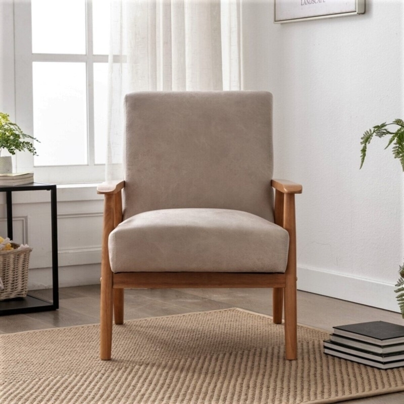 Accent Chair Exposed Wood Frame Mid Century Modern Honey Oak