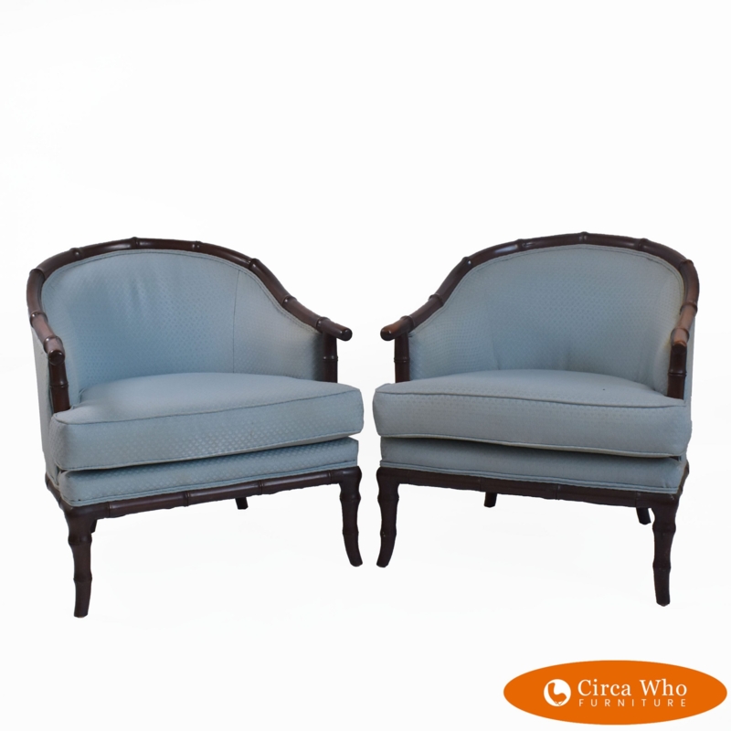 Accent Chair, Faux Bamboo Frame, Pale Blue, Hollywood Regency Armchairs