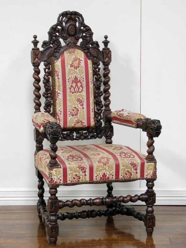 Accent Chair French Renaissance Barley Twist Carved Lion Head