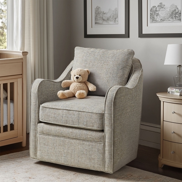 Accent Chair Heathered Gray Swivel Wide Seat Piping Nursery