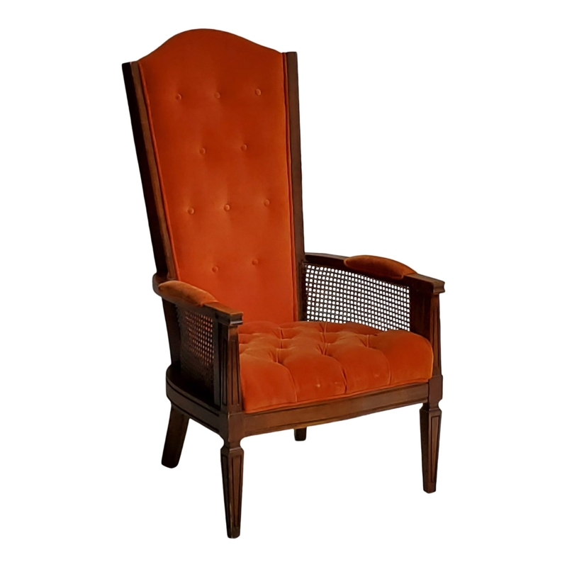 Accent Chair: Hollywood Regency High Back with Rattan Cane Side Panels