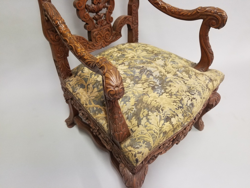 Accent Chair Louis XV Renaissance Style Ornate Hand-Carved Frame