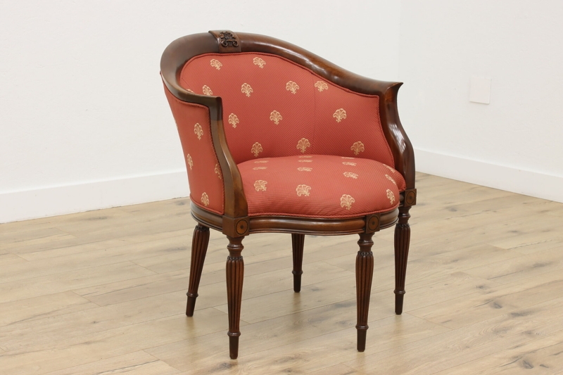 Accent Chair Mahogany Barrel Shape Fluted Legs Terracotta