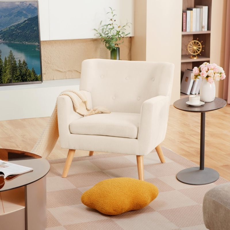 Accent Chair Mid Century Modern Button Tufted Tapered Legs