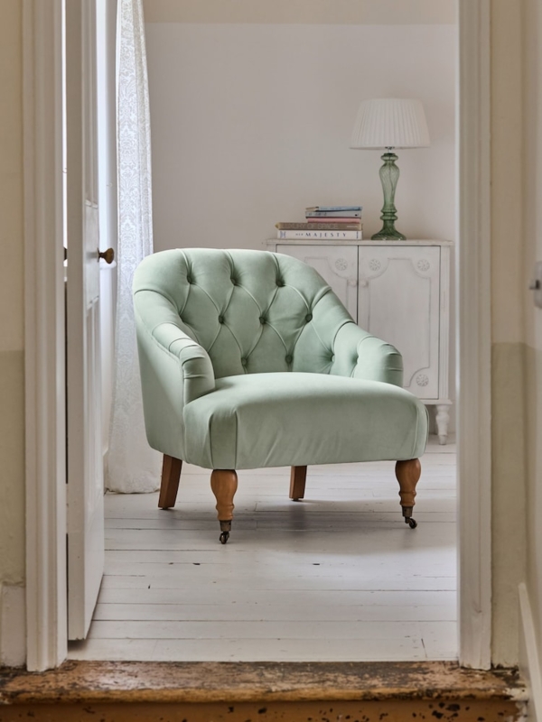 Accent Chair Mint Green Button Tufted Front Casters Rolled Arms