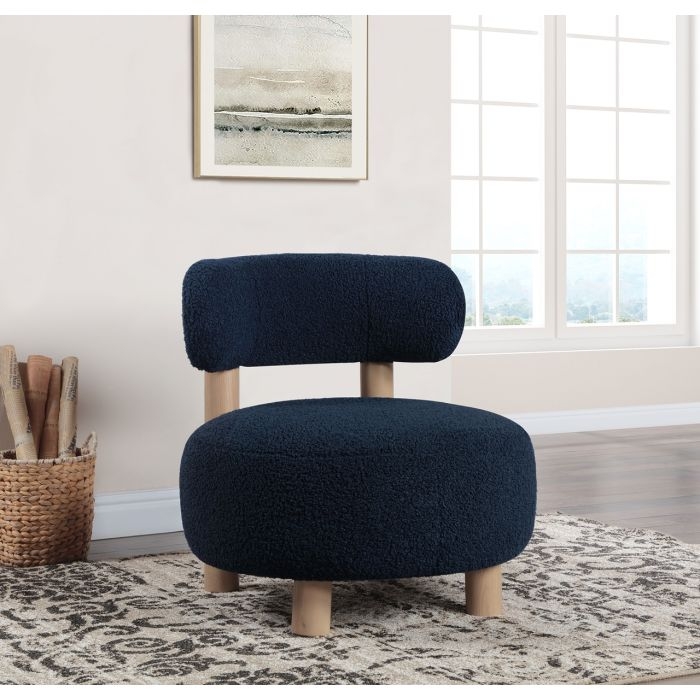 Accent Chair, Navy Blue Boucle, Cylindrical Legs, Navy Boucle Chair