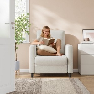 Accent Chair Off White Upholstery Thick Seat Cushion Squared Arms