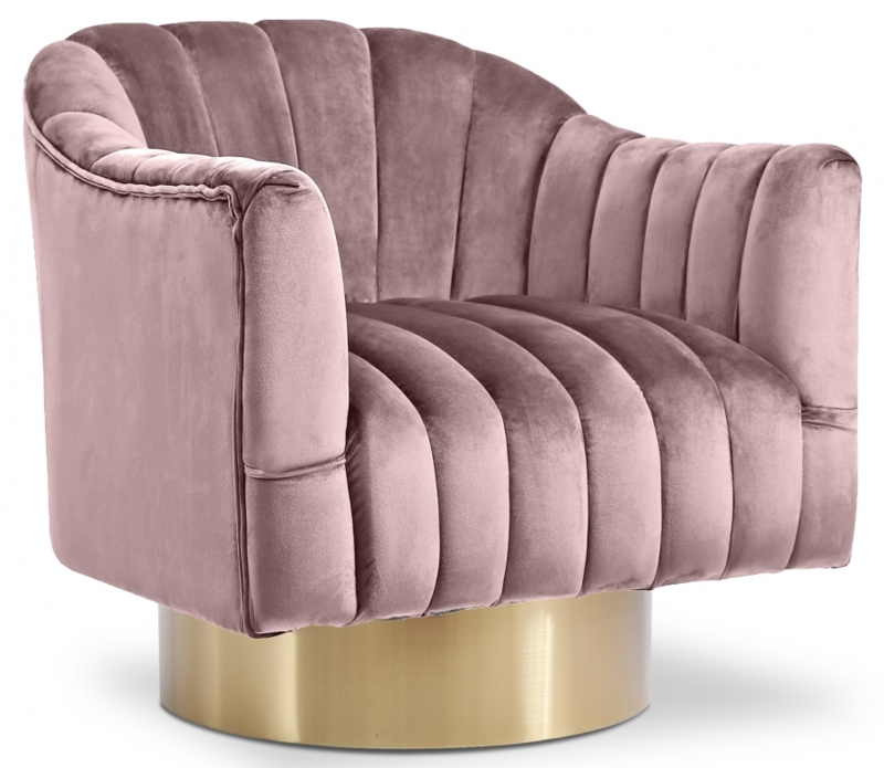 Accent Chair on Brushed Gold Swivel Pedestal with Channel Tufting